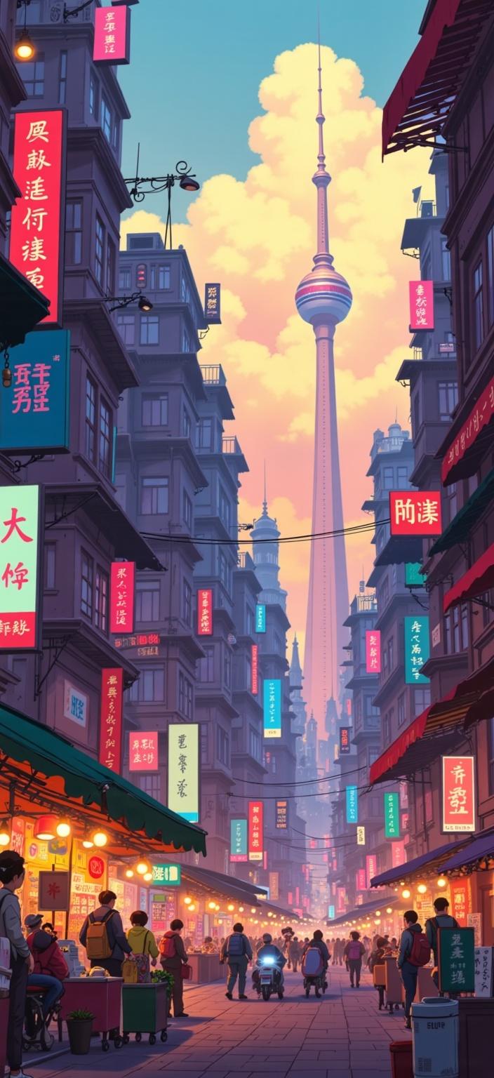 ghibli_illustration, Title: Cyberpunk Dreamscape

Envision a captivating digital wallpaper designed for a PC screen, centered on a mesmerizing portrayal of a sexy girl in a cyberpunk setting. This artwork draws inspiration from a hand-drawn animation style, characterized by richly detailed backgrounds and expressive character designs. The scene is brought to life with bright, vivid colors balanced with a slightly muted palette to create a whimsical and joyful aesthetic, reminiscent of a dreamy, nostalgic quality.

At the heart of the composition is the girl, who embodies a blend of futuristic allure and vibrant charisma. Her attire is a fusion of sleek cybernetic elements and stylish, avant-garde fashion, adorned with intricate details that speak to the complexity of her world. Her posture is confident and poised, exuding a sense of empowerment and mystery. Her flowing hair, perhaps with a touch of metallic sheen, catches the ambient light, reflecting the interplay between the technological and the organic.

The background unfolds as a kaleidoscope of urban landscapes blended with natural elements. Painterly textures and subtle imperfections lend an organic movement to the scene, creating the illusion of a world in motion. Skyscrapers, with their neon lights and digital billboards, tower in the distance, casting a warm, natural glow that bathes the scene in a cozy and inviting mood. The streets below bustle with life, featuring street vendors with holographic displays and futuristic vehicles gliding by, each element meticulously detailed, contributing to the vibrant tapestry of this cybernetic cityscape.

The composition is framed to ensure the girl remains the focal point, accurately proportioned and clearly visible amidst the richly textured backdrop. The soft, hand-drawn feel of pencil sketches pervades the image, while the warm lighting and subdued contrasts evoke a sense of dreamlike nostalgia. The vivid yet slightly muted colors avoid harsh contrasts, maintaining a harmonious balance that enhances the dreamy quality of the scene.

This artwork is designed not only to be visually stunning but also to evoke a feeling of living within a tangible, enchanted world. Subtle details, like the gentle ripple of a nearby digital pond or the faint hum of an overhead drone, suggest a world that is very much alive. Perfect for a digital wallpaper, this piece breathes life into any screen it graces, inviting viewers to step into a surreal, nostalgic dreamscape with every glance.