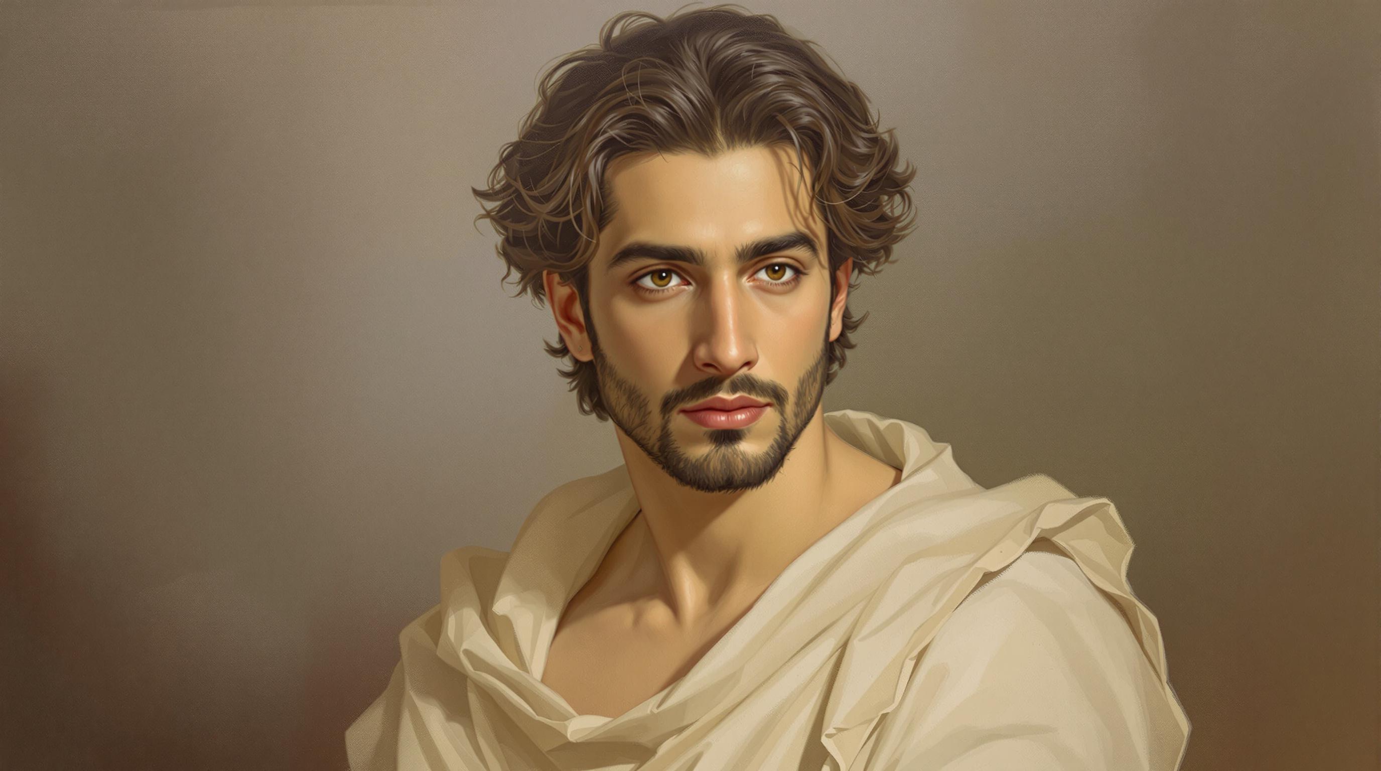 , Create a detailed classical-style painting centered on a realistic portrait of Shahzad Zyd. The composition should exude the elegance and timelessness characteristic of classical portraiture, capturing the essence and personality of the subject with meticulous attention to detail. The portrait should be framed with a subtle background that complements the figure, using soft, muted tones to enhance the realism and depth of the image. The lighting should be gentle yet dramatic, highlighting the facial features and expressions delicately, as if illuminated by a soft, natural light source. The overall balance and harmony of the composition should ensure that the image remains crisply centered, ideal for rendering as a digital wallpaper, thereby creating a captivating visual experience that combines traditional artistry with modern digital appeal.