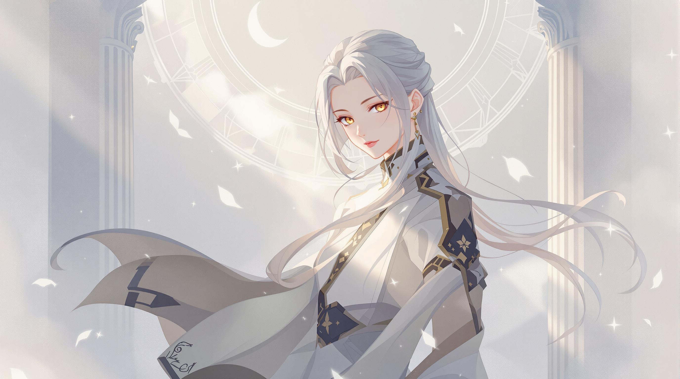 , ('The painting centers around a serene and sophisticated anime wallpaper, featuring a singular, striking character from the anime "Link Click." This character is depicted with meticulous attention to detail, rendered in a way that harmonizes classical art\'s elegance with the unique flair of anime. The composition draws inspiration from classical elements, incorporating soft, flowing lines and gentle, muted colors that evoke a sense of timelessness and grace. The character stands against a delicately designed background that subtly hints at classical architecture or natural scenery, enhancing the overall tranquility of the scene. This carefully balanced image ensures a crisp, clean look, making it perfectly suitable for printing onto decor, adding a touch of refined anime artistry to any space.',)